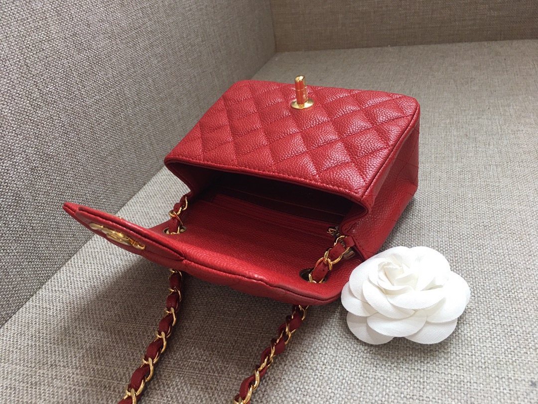 Mini Classic Flap Caviar Bag A01115 Red/Gold